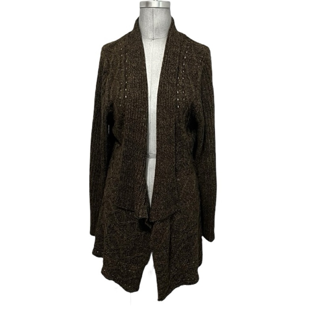 89th & Madison Brown Open Front Cardigan with Cascading Lapel Size 2X